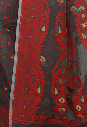 Jamdani Resham Silk Handloom Saree in Dark Grey