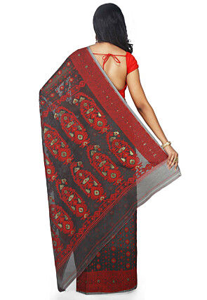 Jamdani Resham Silk Handloom Saree in Dark Grey