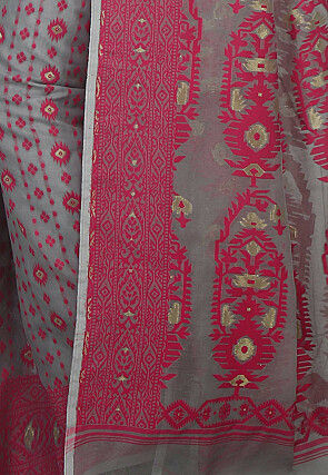 Jamdani Resham Silk Handloom Saree in Grey