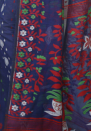 Jamdani Resham Silk Handloom Saree in Navy Blue