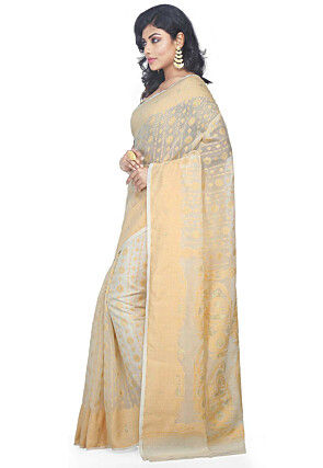 Jamdani Resham Silk Handloom Saree in Off White