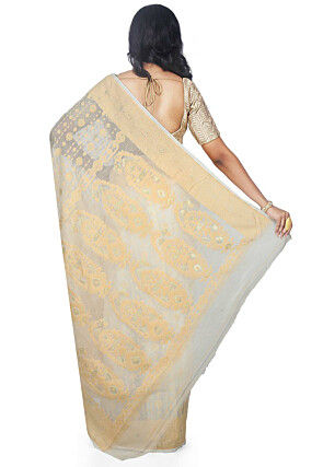 Jamdani Resham Silk Handloom Saree in Off White