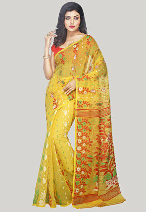 Jamdani Resham Silk Handloom Saree in Yellow