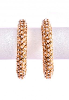 Stone Studded Bangle Pair in Golden and White