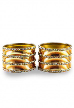Stone Studded Bangle Set in Golden and White
