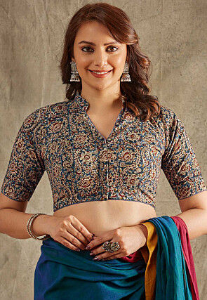 Kalamkari Printed Cotton Blouse in Beige