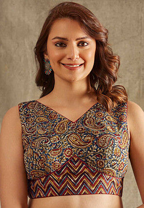 Kalamkari Printed Cotton Blouse in Beige