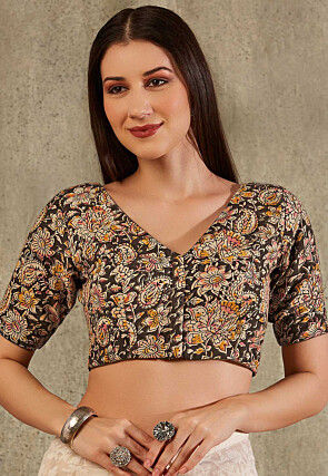 Kalamkari Printed Cotton Blouse in Brown