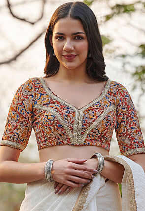 Kalamkari Printed Cotton Blouse in Maroon