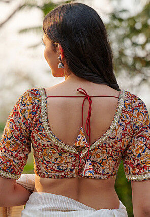 Kalamkari Printed Cotton Blouse in Maroon