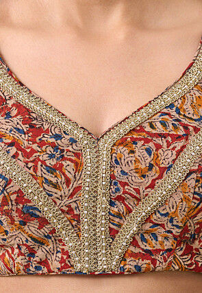 Kalamkari Printed Cotton Blouse in Maroon