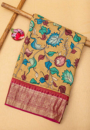 Soft Slub Silk Kalamkari Printed Wholesale Saree, 5.5 m (separate blouse  piece) at Rs 599/piece in Surat
