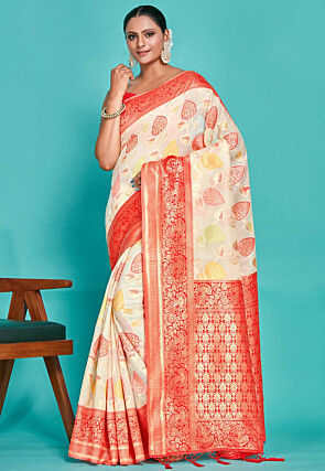 Kanchipuram Art Kanchipuram Linen Silk Saree in Cream