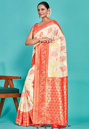 Kanchipuram Art Kanchipuram Linen Silk Saree in Cream