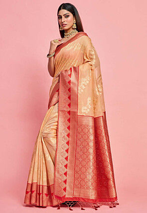 Kanchipuram Art Kanchipuram Linen Silk Saree in Peach