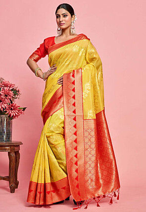 Kanchipuram Art Kanchipuram Linen Silk Saree in Yellow
