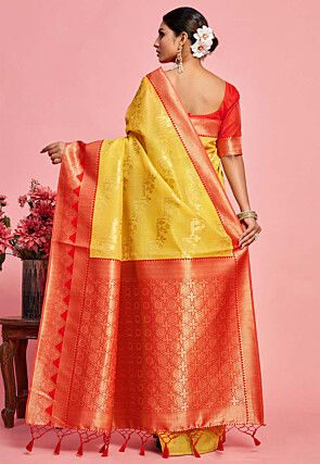 Kanchipuram Art Kanchipuram Linen Silk Saree in Yellow