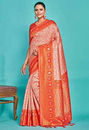 Kanchipuram Art Silk Saree in Peach
