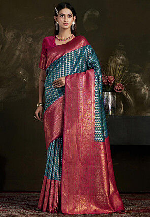 Kanchipuram Saree in Teal Blue