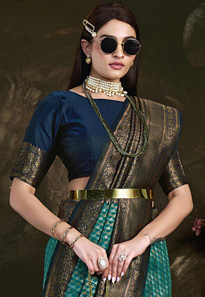 Kanchipuram Saree in Teal Blue