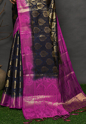 Kanchipuram Dupion Silk Saree in Dark Teal Blue