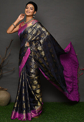 Kanchipuram Dupion Silk Saree in Dark Teal Blue