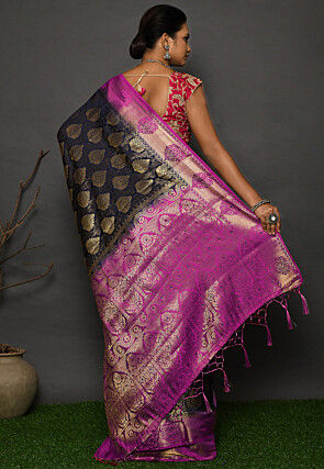 Kanchipuram Dupion Silk Saree in Dark Teal Blue