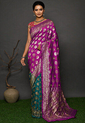 Kanchipuram Dupion Silk Saree in Magenta and Green