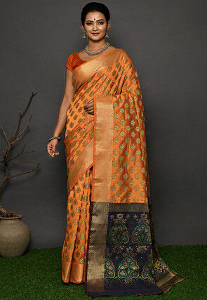 Kanchipuram Dupion Silk Saree in Mustard