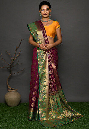 Kanchipuram Dupion Silk Saree in Wine