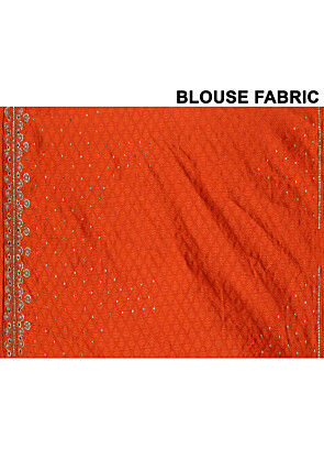 Kanchipuram Hand Embroidered Half N Half Saree in Pink and Orange