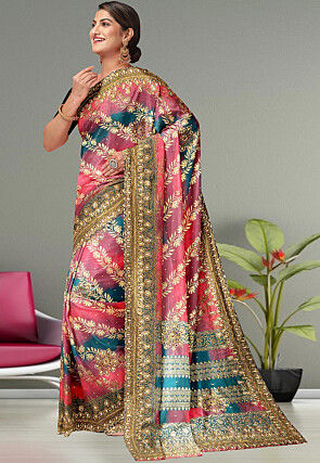 Kanchipuram Hand Embroidered Saree in Multicolor