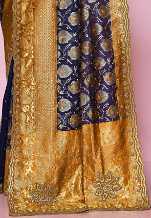 Kanchipuram Hand Embroidered Saree in Navy Blue