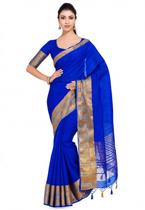 Kanchipuram Linen Saree in Royal Blue