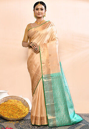 Kanchipuram Pure Silk Handloom Saree in Beige