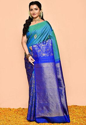 Handloom Pure Silk Gadwal Saree in Navy Blue