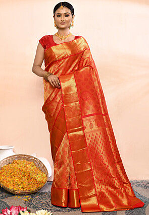 Rose Red Georgette Saree with Embroidery Work – Label Aarna