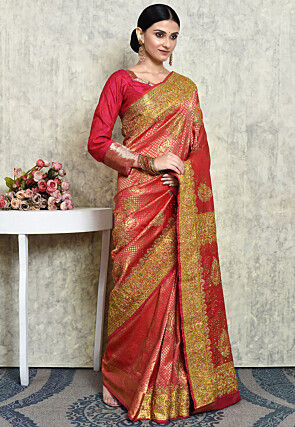 Kanchipuram Silk Saree in Coral Pink
