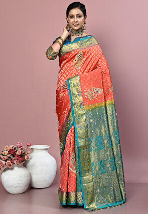 Kanchipuram Pure Silk Saree in Coral Pink
