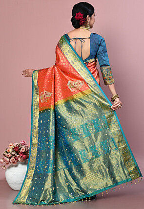 Kanchipuram Pure Silk Saree in Coral Pink