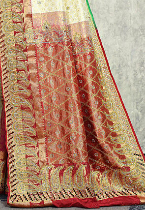 Kanchipuram Pure Silk Saree in Cream and Multicolor