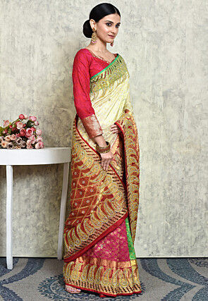 Kanchipuram Pure Silk Saree in Cream and Multicolor