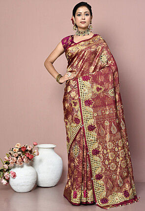 Kanchipuram Pure Silk Saree in Maroon and Golden