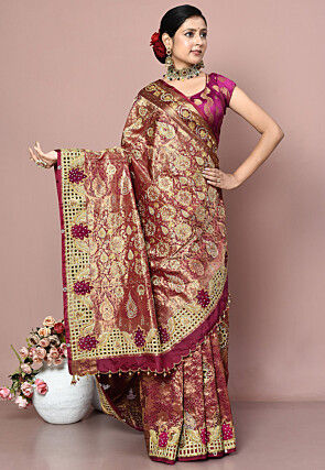 Kanchipuram Pure Silk Saree in Maroon and Golden