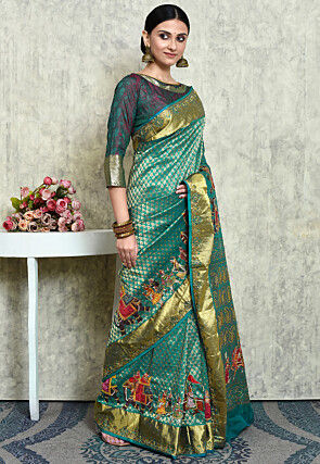 Kanchipuram Silk Saree in Teal Green