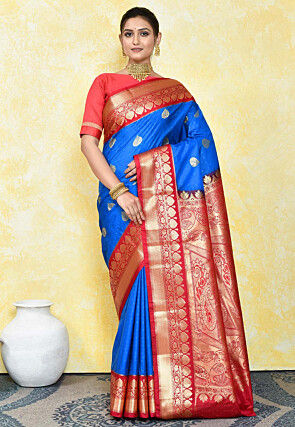 Red Blue Combination Latest Wedding Sarees Collection 2020