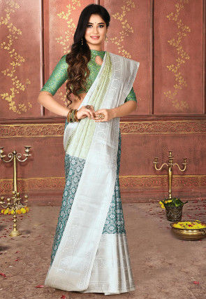 Kanchipuram Saree in Dark Teal Blue