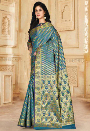 Kanchipuram Saree in Dark Teal Blue