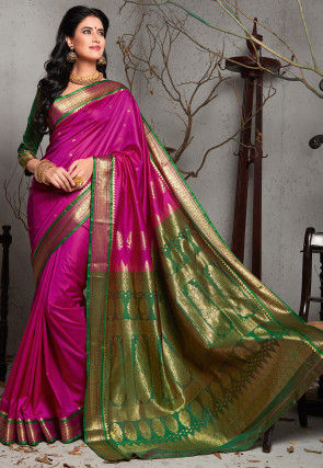 Details about   Amazing Bollywood Style Designer Party Wear Pink & Peach Kanchipuram Silk Saree