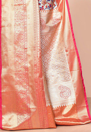 Kanchipuram Saree in Golden and Silver Dual Tone
